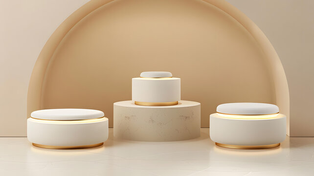極簡主義金色邊框米白色產(chǎn)品展示臺