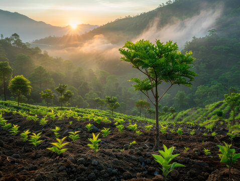 越南梯田上的茶樹