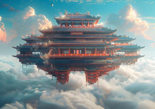 一座漂浮在空中的中國宮殿