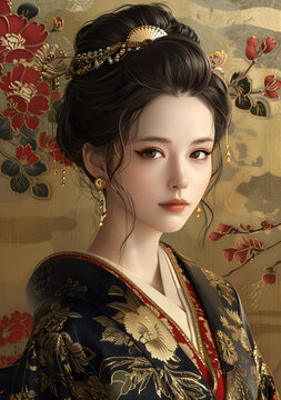 身著傳統(tǒng)日本和服的美麗亞洲女性