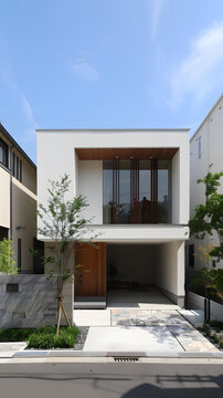 現(xiàn)代日式建筑風(fēng)格白色房屋外觀設(shè)計(jì)