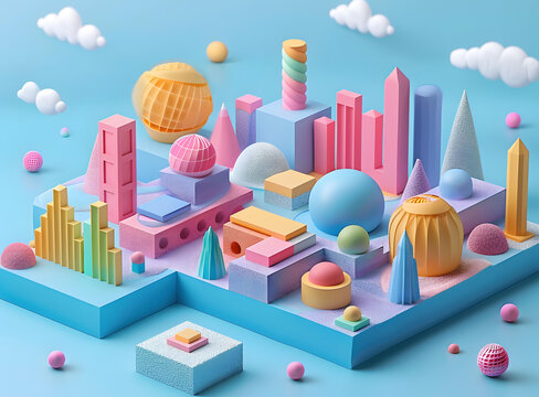 3D抽象幾何形狀彩色背景