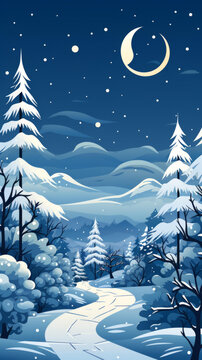 冬夜林中雪地小路