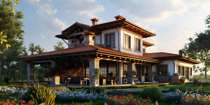 帶美麗風(fēng)景的歐洲住宅