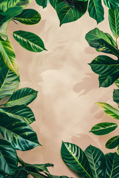 綠葉在米色背景上