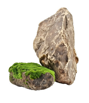 [免摳素材]白色背景上的兩塊石頭和苔蘚