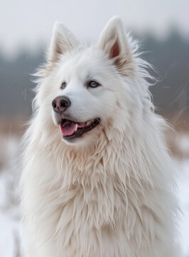 白色的狗狗在雪地里