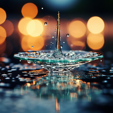 水滴在玻璃上的背景為虛化的燈光