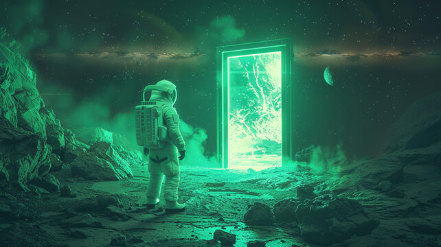 宇航員在異星的傳送門前