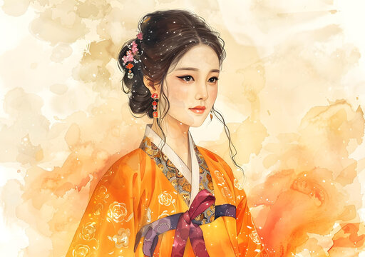 身穿韓國(guó)傳統(tǒng)服飾的美麗韓國(guó)女性