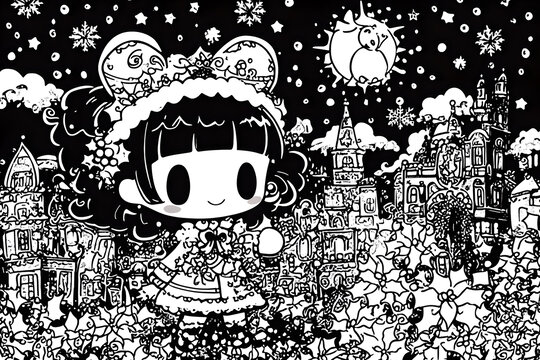 可愛的圣誕女孩在雪鎮(zhèn)