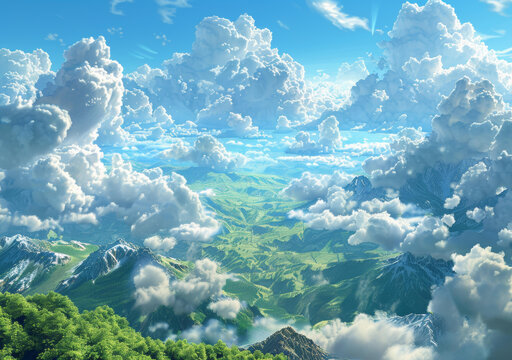 山頂俯瞰云海和群山