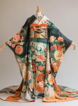 身穿帶花卉圖案和服的婦女