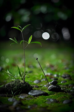 青苔石上生長的綠植