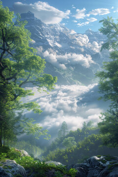 迷霧山景的AI圖片