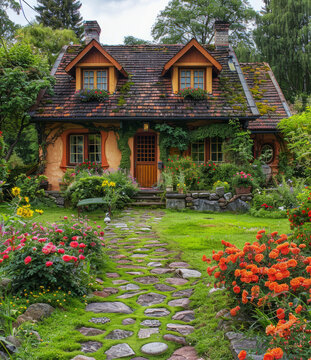 鮮花環(huán)繞的迷人英式小屋