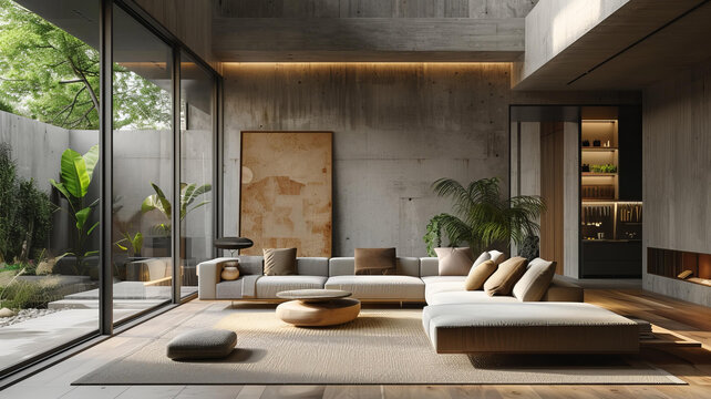現(xiàn)代簡(jiǎn)約風(fēng)格客廳室內(nèi)設(shè)計(jì)落地窗與綠植