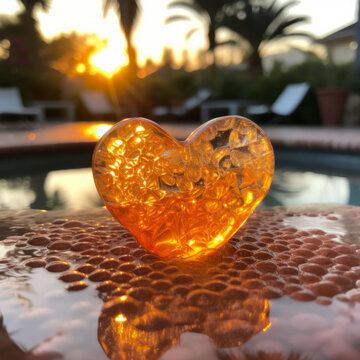 夕陽下的心形水晶