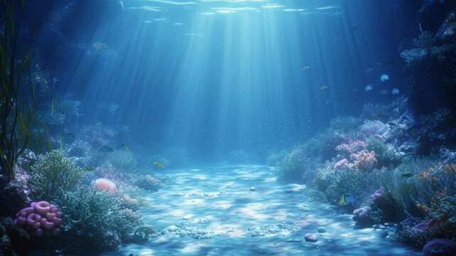 海底世界景象與五彩繽紛的魚類和珊瑚礁
