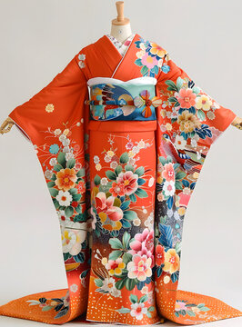 一件帶花鳥圖案的和服