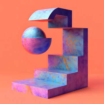 珊瑚背景上的抽象3D幾何圖案