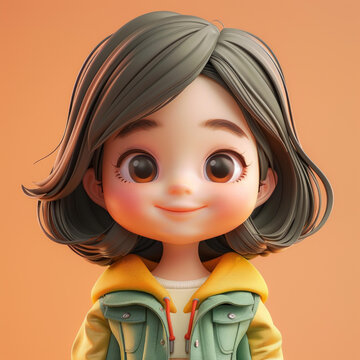 棕色短發(fā)大眼卡通女孩