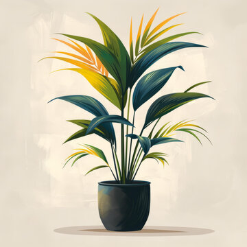 生機勃勃，色彩鮮艷的盆栽植物插圖