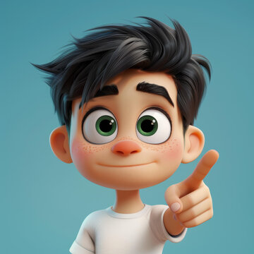 卡通男孩指著