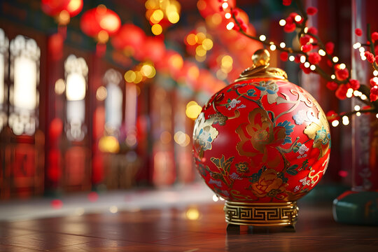 紅彤彤的中國風(fēng)新年裝飾