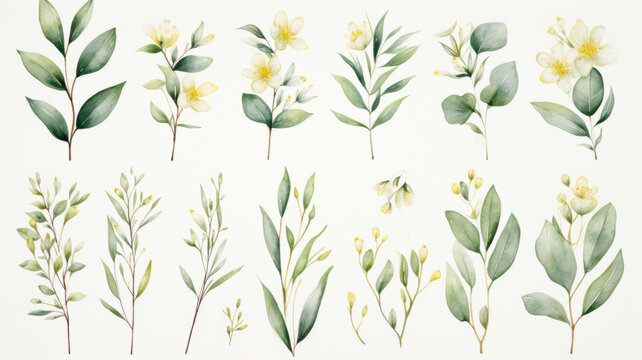 綠葉和黃花插圖