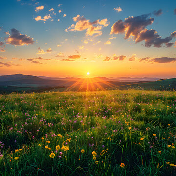 夕陽(yáng)下的花海