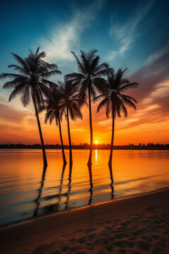 夕陽下的熱帶海灘