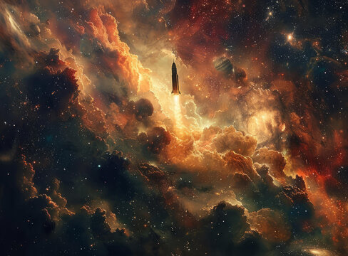 宇宙飛船穿越星云