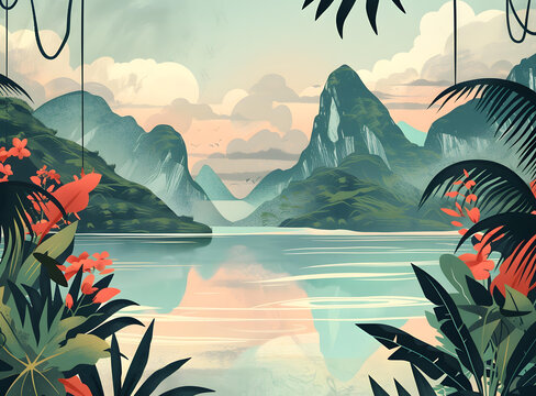 寧靜湖泊與山脈景觀