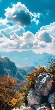 秋日山峰云層藍(lán)天風(fēng)景