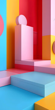 幾何圖形的3d渲染圖，色彩鮮艷
