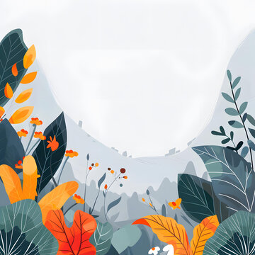 藍色白色背景的彩色花卉風景