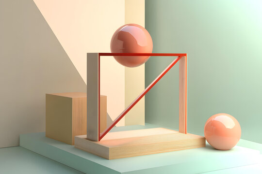 木質(zhì)平臺(tái)抽象幾何形狀3D渲染
