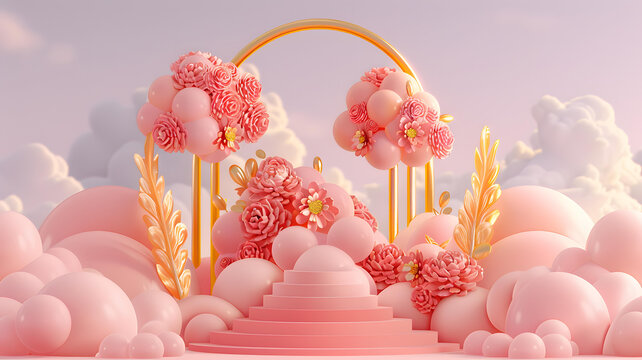 粉色花朵拱門3D渲染