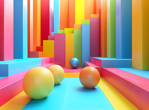 彩色抽象幾何球體3D渲染