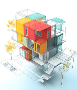 彩色建筑現(xiàn)代建筑設計草圖