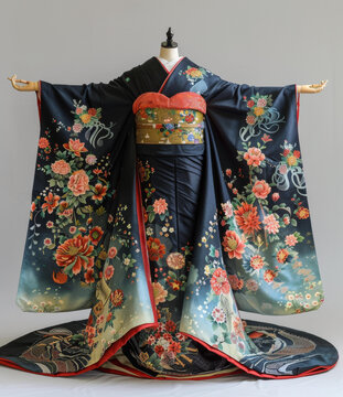 一件帶花卉圖案的和服