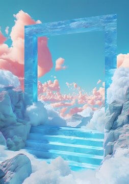 夢(mèng)幻天空 云朵 藍(lán)色框架 抽象背景