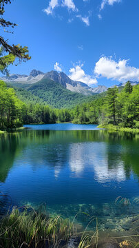 夏季的湖泊和山峰