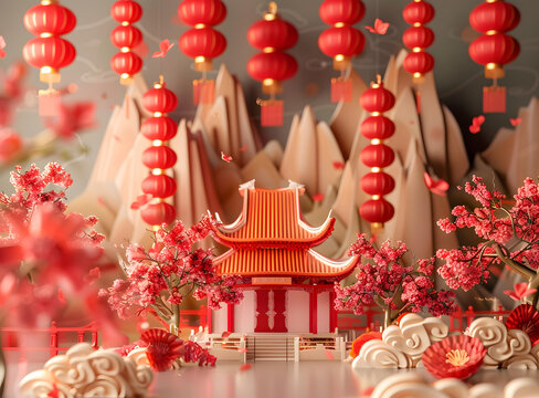 祥和的中國(guó)新年廟宇