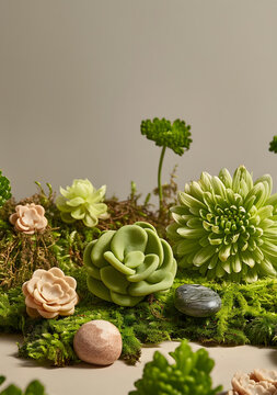 綠色多肉植物和苔蘚背景