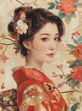 身穿和服的日本女性肖像