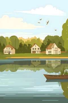 寧?kù)o的湖邊小屋風(fēng)景