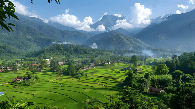 壯觀的梯田風光與山村