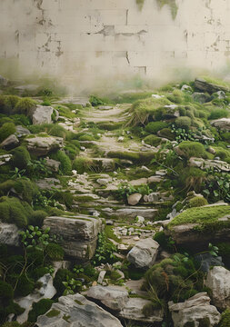 青苔覆蓋的石路背景